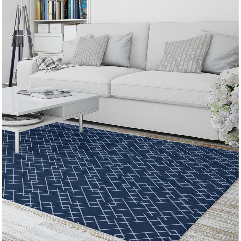 Ebern Designs Jolyon Geometric Navy Blue Area Rug Wayfair
